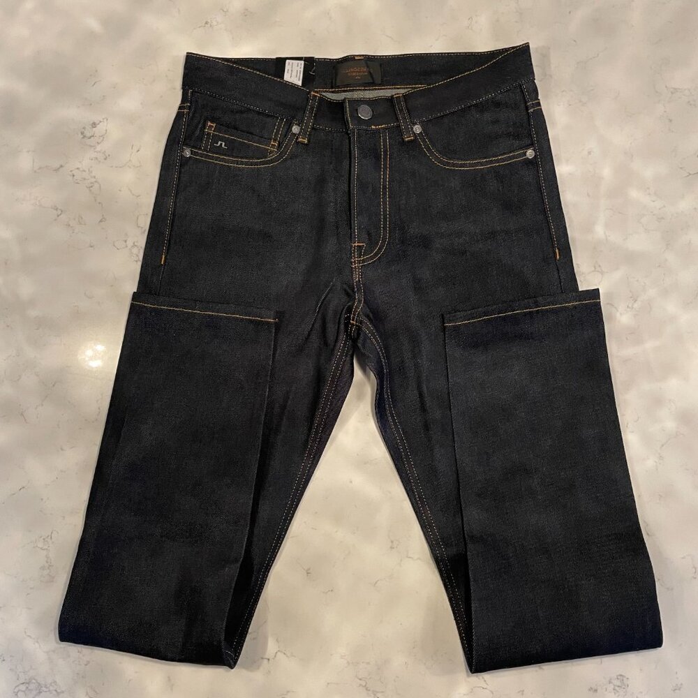 J. Lindeberg Stockholm Jake Raw Reg Rise Rg Tapered Leg Dk Wash Jeans Blue 29x32 - Picture 16 of 16